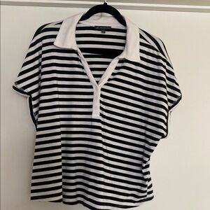 Adrianna Papell Black and White Polo Button Down Shirt